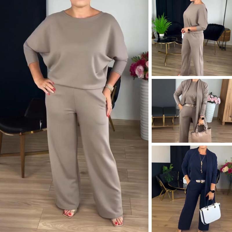 Conjunto Cozy Chic: cárdigan, top y pantalón